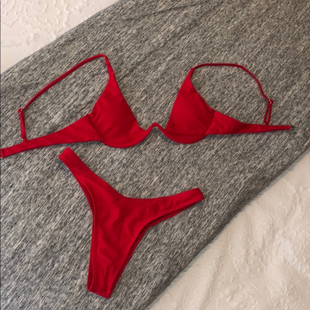 Red thong bikini set